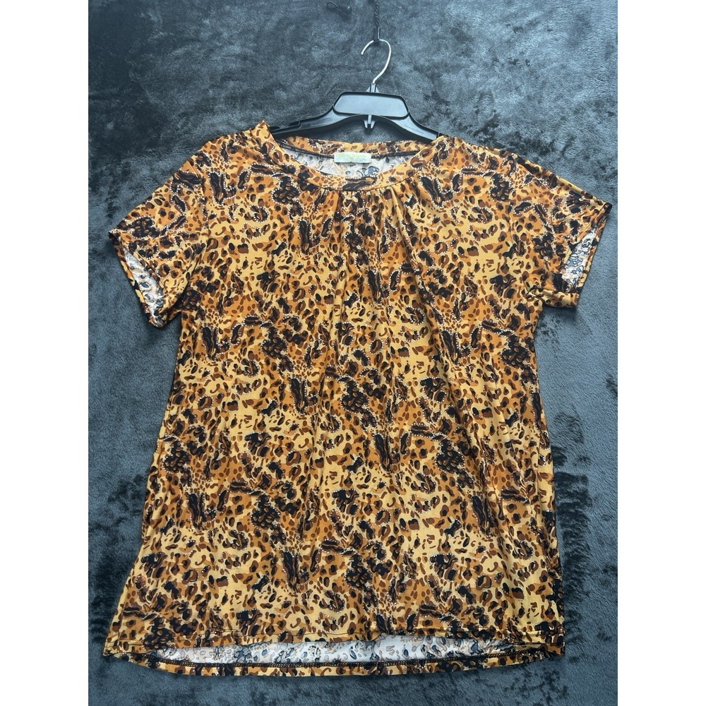 Seven Islands Women's 2X Animal Print Glitter Embellished Tunic Top